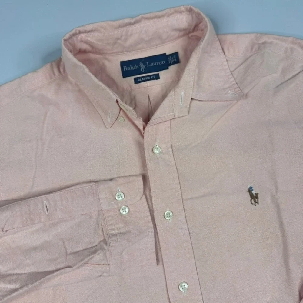 Polo Ralph Lauren Oxford Shirt Mens Large 16.5 Pink Classic Button Down‎ Flesh
